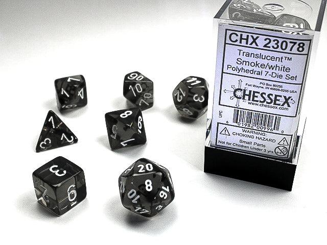 Translucent Polyhedral Smoke/white 7-Die Set | Gopher Games