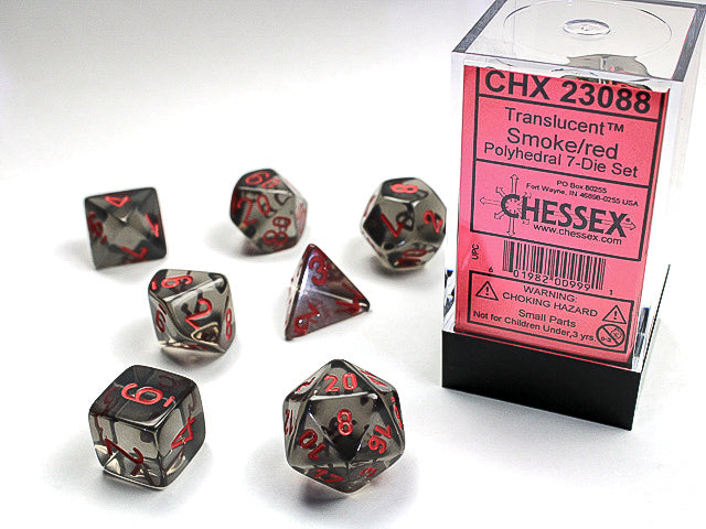 Translucent: Smoke/Red Polyhedral Set | Gopher Games