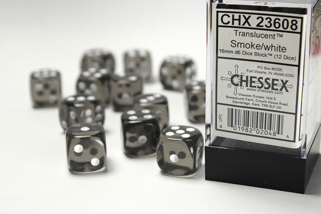Translucent 16mm D6 Smoke/White (12) | Gopher Games