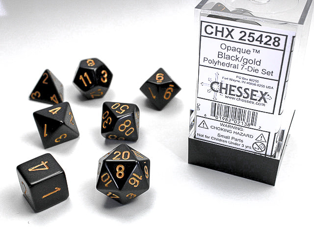 Opaque Polyhedral Black/gold 7-Die Set | Gopher Games