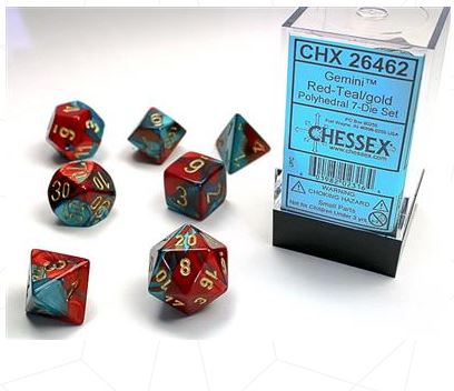 Gemini® Polyhedral Red-Teal/gold 7-Die Set | Gopher Games