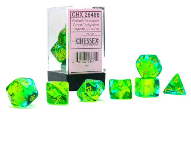 Gemini® Polyhedral Translucent Green-Teal/yellow 7-Die Set | Gopher Games
