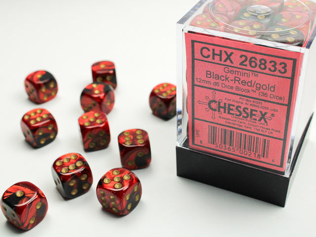 Gemini 12mm d6 Black-Red/gold Dice | Gopher Games