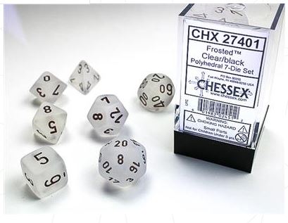 Frosted™ Polyhedral Clear/black 7-Die Set | Gopher Games