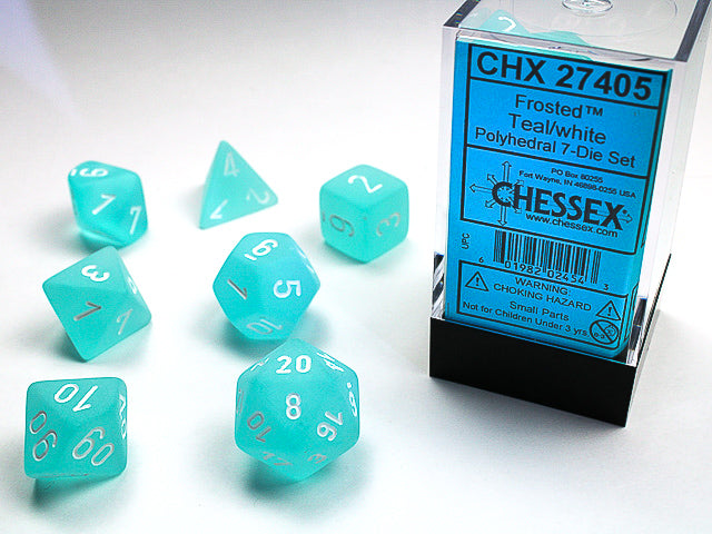 Frosted Polyhedral Teal/White 7-Die Set | Gopher Games