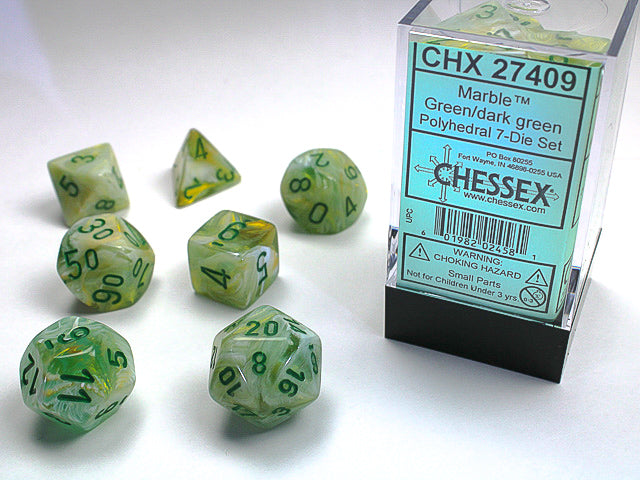 Marble Polyhedral Green/dark green 7-Die Set | Gopher Games