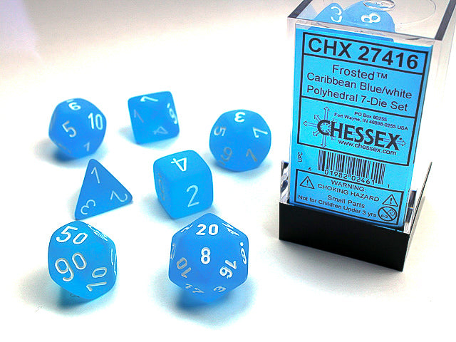 Frosted Polyhedral Caribbean Blue/White 7-Die Set | Gopher Games