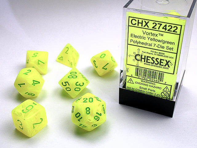 Vortex Electric Yellow/Green Polyhedral Die Set | Gopher Games