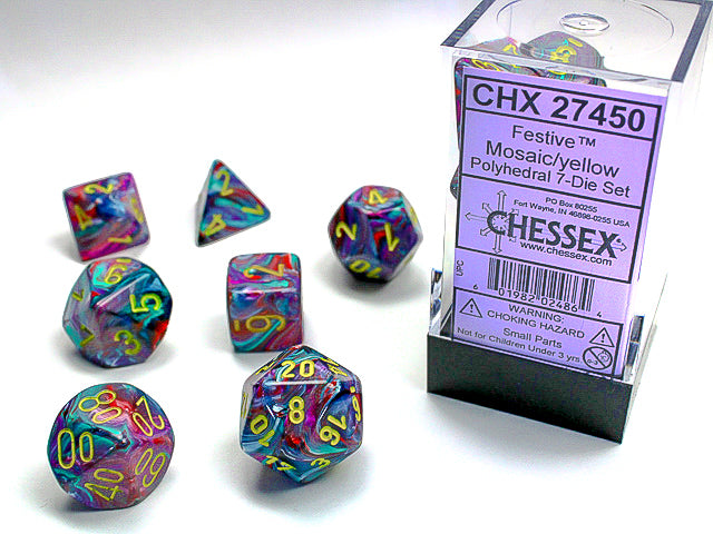 Festive Mosaic Yellow Polyhedral Die Set | Gopher Games