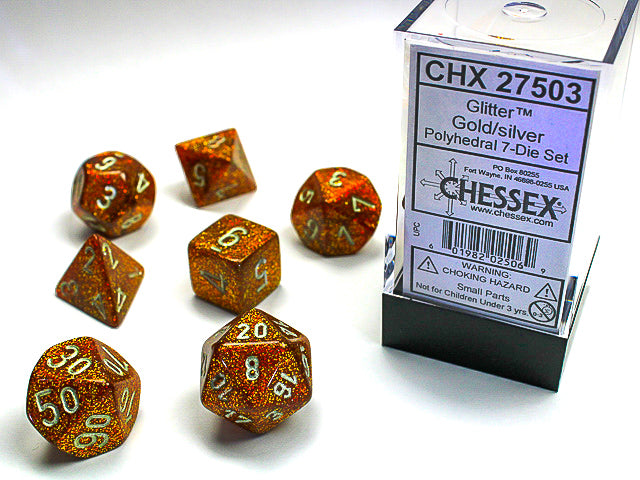 Glitter Gold/Silver Polyhedral Dice Set | Gopher Games