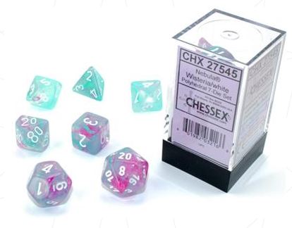 NEBULA® POLYHEDRAL WISTERIA/WHITE LUMINARY™ 7-DIE SET | Gopher Games