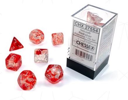 NEBULA® POLYHEDRAL RED/SILVER LUMINARY™ 7-DIE SET | Gopher Games
