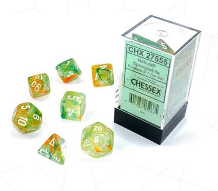 NEBULA® POLYHEDRAL SPRING/WHITE LUMINARY™ 7-DIE SET | Gopher Games