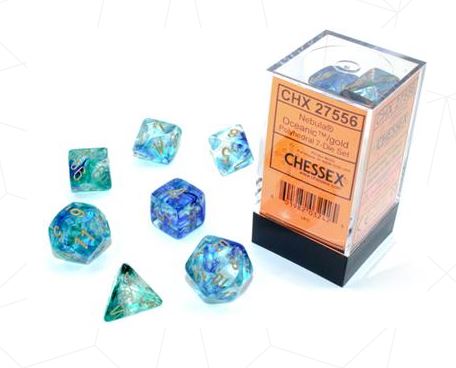 NEBULA® POLYHEDRAL OCEANIC™/GOLD LUMINARY™ 7-DIE SET | Gopher Games