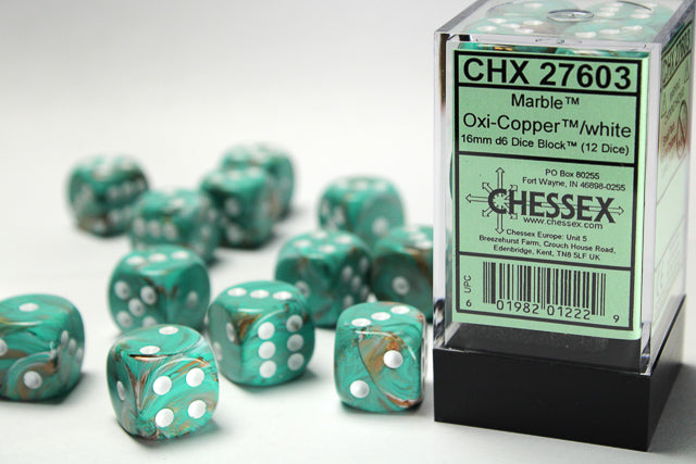 Marble 16mm d6 Oxi-Copper™/white Dice Block™ (12 dice) | Gopher Games