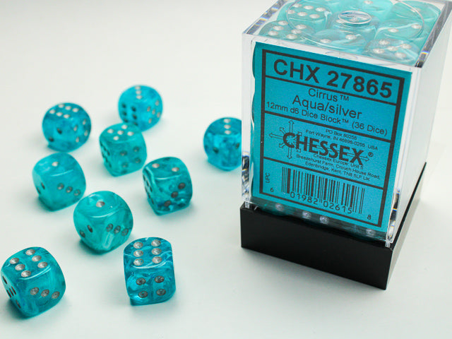 Cirrus 12mm D6 Aqua/SIlver (36) | Gopher Games