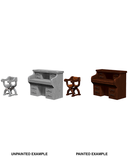 WizKids Deep Cuts Unpainted Miniatures: Desk & Chair | Gopher Games