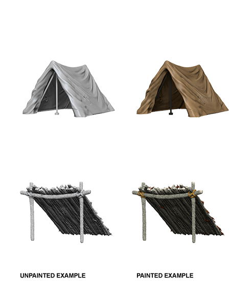 WizKids Deep Cuts Unpainted Miniatures: Tent & Lean-To | Gopher Games