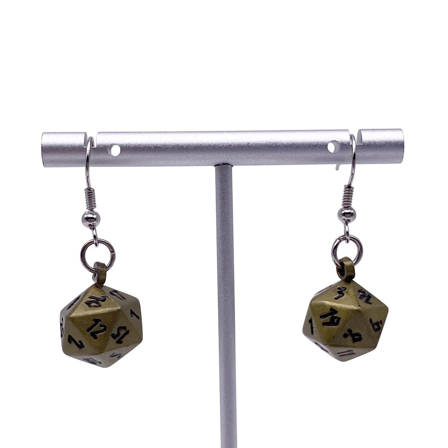 BRONZE DRAGON SCALE - IOUN STONE D20 DICE EARRINGS BY NORSE FOUNDRY | Gopher Games