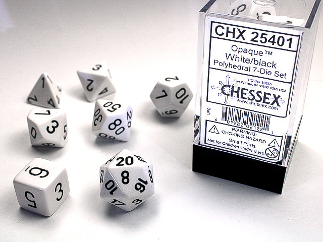 Opaque Polyhedral White/black 7-Die Set | Gopher Games