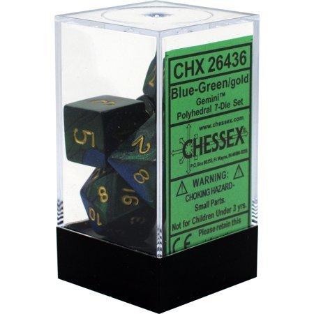 Gemini: Blue-Green/Gold Polyhedral Set | Gopher Games