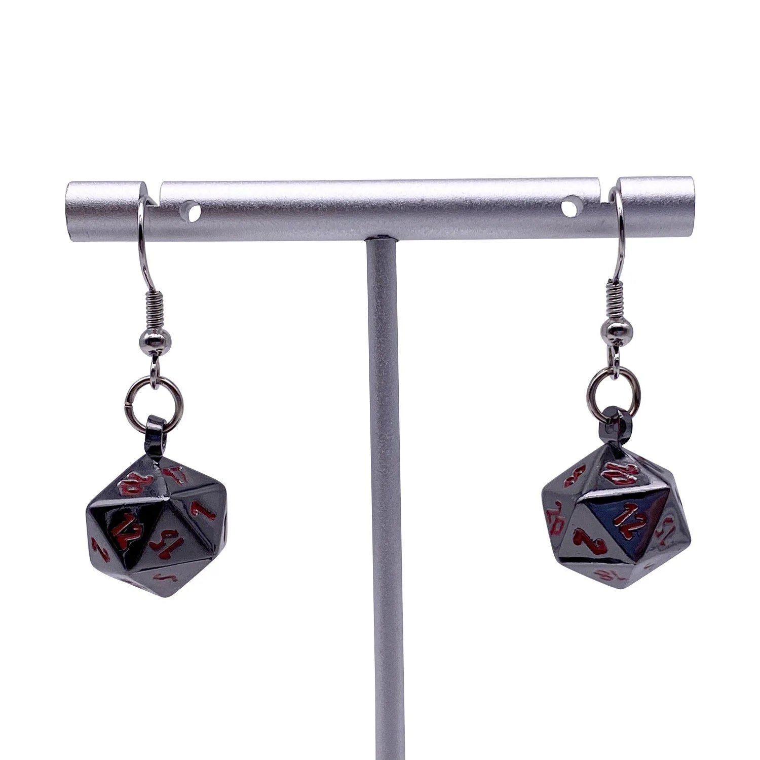 NIGHTMARE BLACK - IOUN STONE D20 DICE EARRINGS BY NORSE FOUNDRY | Gopher Games