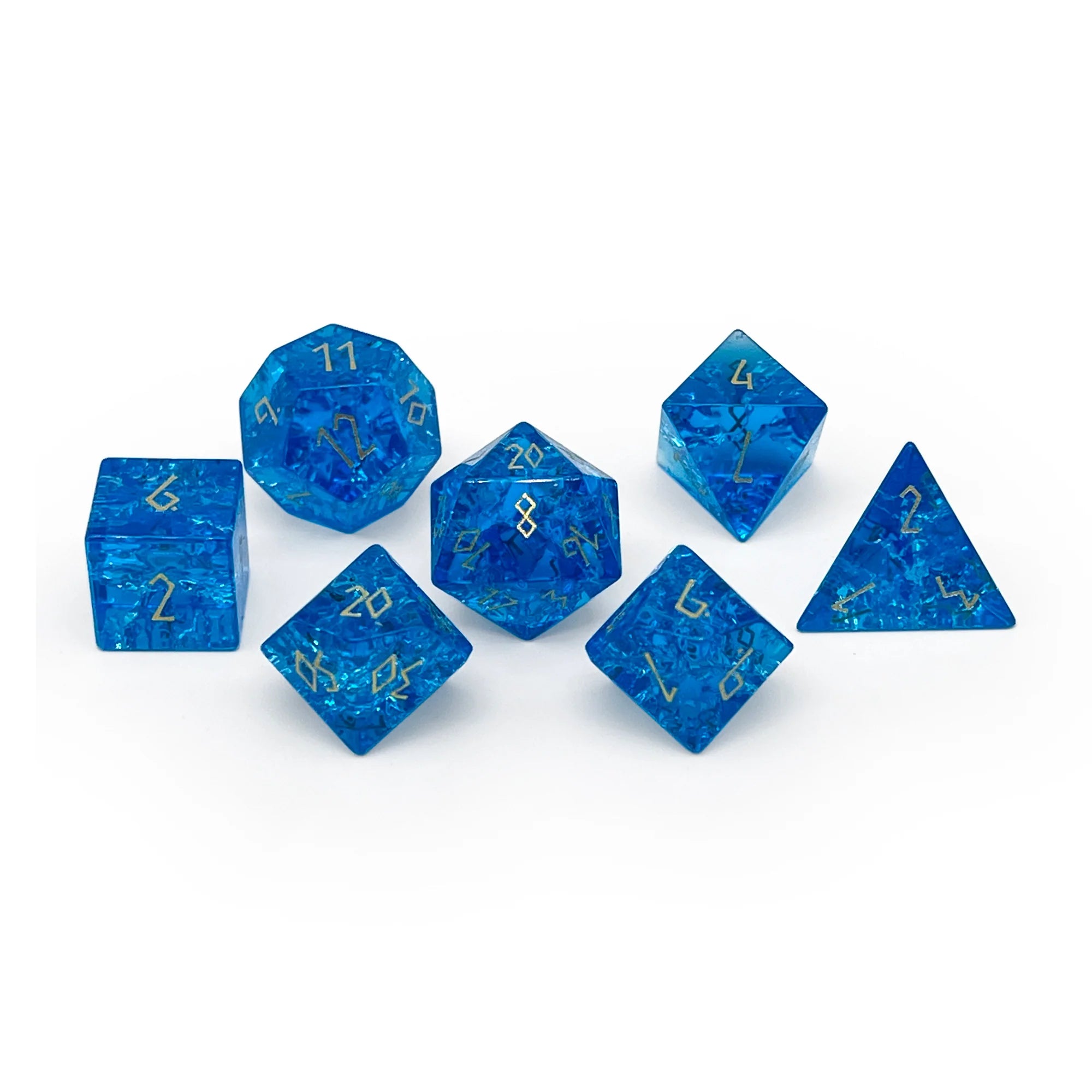 SHATTERED ZIRCON SAPPHIRE - 7 PIECE RPG SET ZIRCON GLASS DICE | Gopher Games