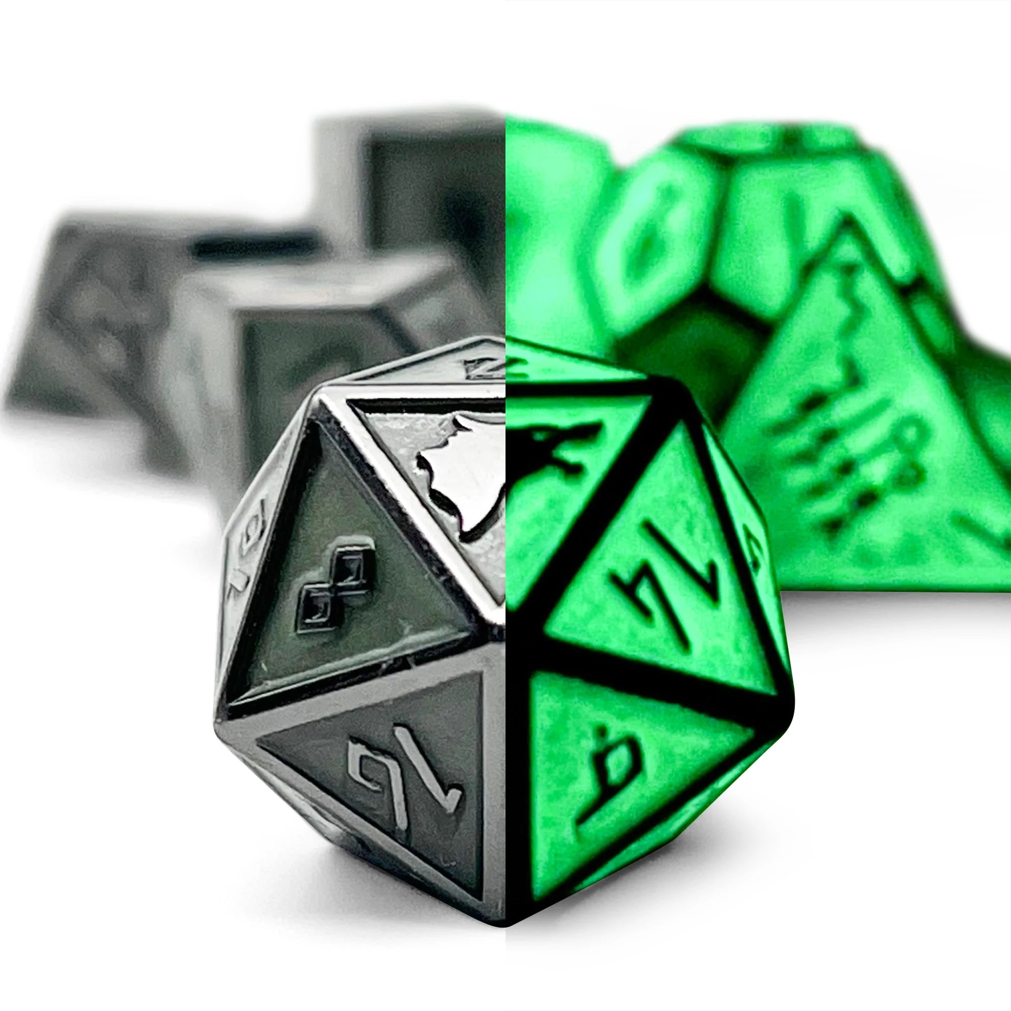 GREEN SLIME NORSE THEMED METAL DICE SET | Gopher Games