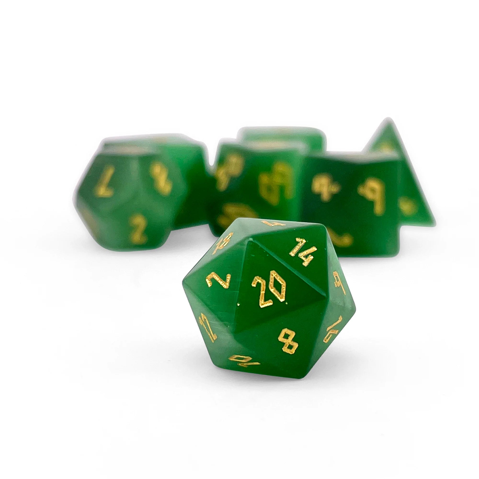 GREEN CATS EYE - PEBBLE RPG SET GLASS DICE | Gopher Games