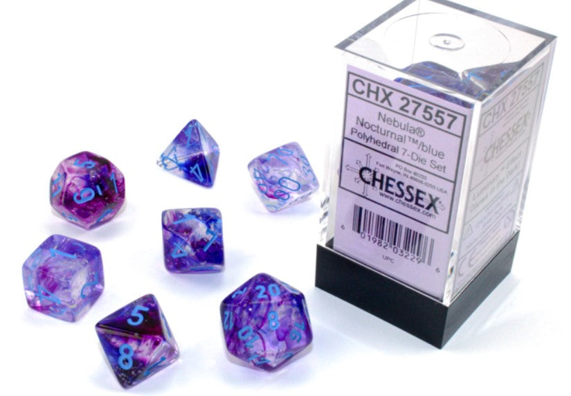 Nebula Nocturnal/blue Polyhedral 7-Die Set | Gopher Games