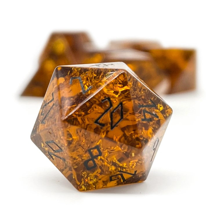 SHATTERED ZIRCON AMBER CITRINE - 7 PIECE RPG SET ZIRCON GLASS DICE | Gopher Games