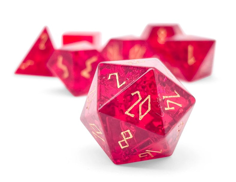 SHATTERED ZIRCON GARNET - 7 PIECE RPG SET ZIRCON GLASS DICE | Gopher Games