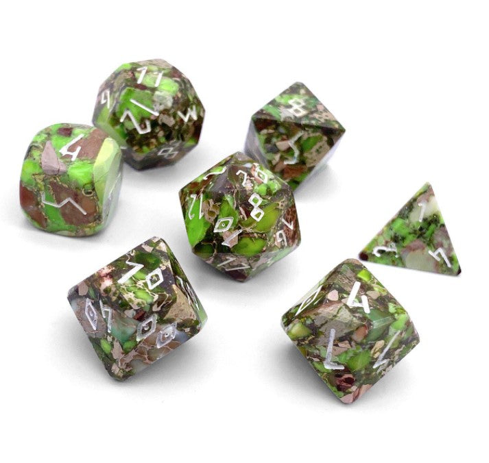 Lime Green Imperial Jasper - 7 Piece RPG Set TruStone Dice | Gopher Games