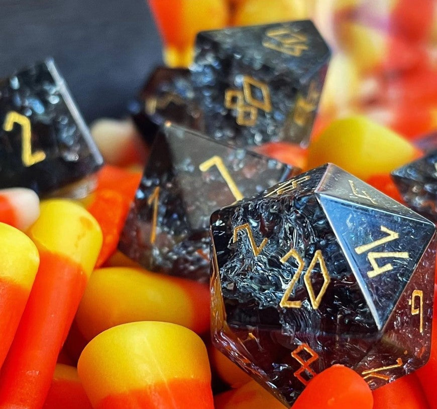 Shattered Zircon Smoke - 7 Piece RPG Set Zircon Glass Dice | Gopher Games