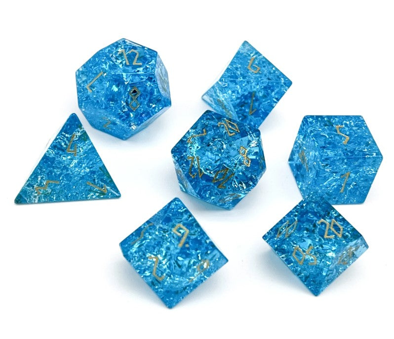 Shattered Zircon Aquamarine - 7 Piece RPG Set Zircon Glass Dice | Gopher Games