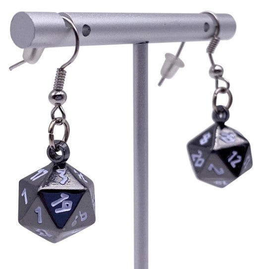 DROW BLACK - IOUN STONE D20 DICE EARRINGS BY NORSE FOUNDRY | Gopher Games