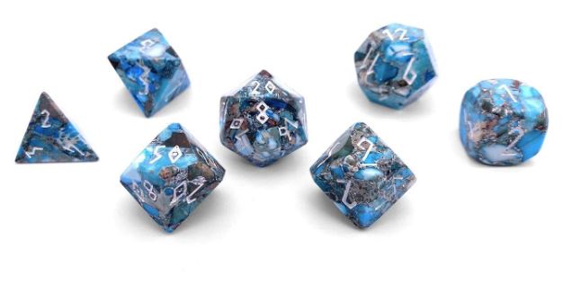 Silver Blue Imperial Jasper - 7 piece RPG set TruStone Dice | Gopher Games