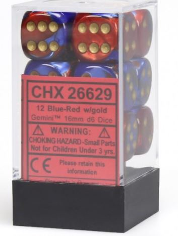 Gemini 2: 16mm D6 Blue Red/Gold (12) | Gopher Games