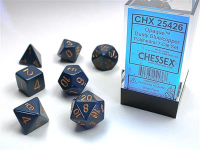 OPAQUE POLYHEDRAL DUSTY BLUE/COPPER 7-DIE SET | Gopher Games