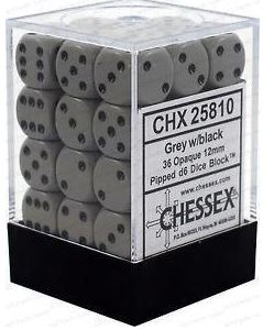 Opaque: 12mm D6 Grey/Black (36) | Gopher Games