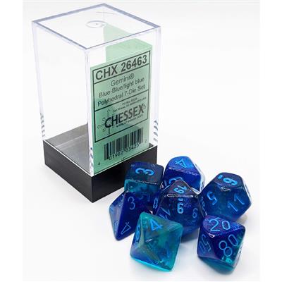 GEMINI® POLYHEDRAL BLUE-BLUE/LIGHT BLUE LUMINARY™ 7-DIE SET | Gopher Games