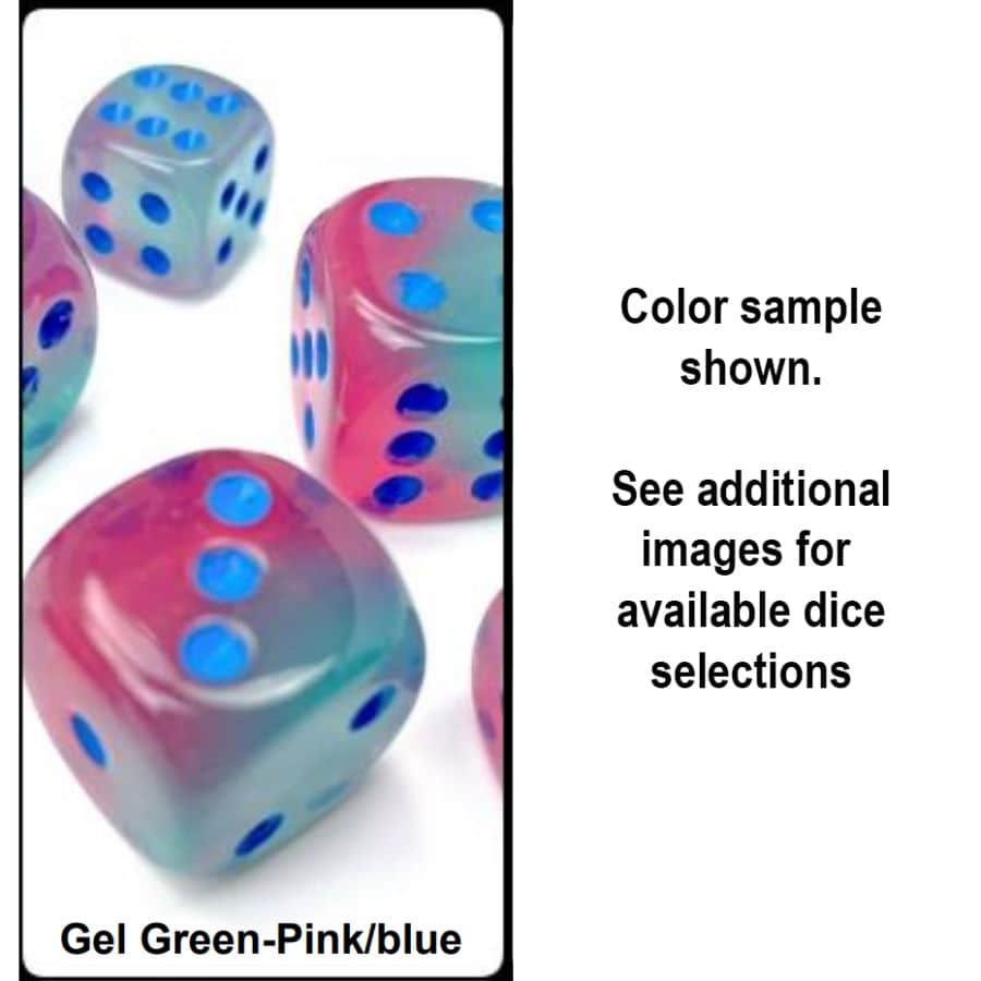 16MM 12CT D6 BLOCK: GEMINI GEL GREEN-PINK/BLUE LUMINARY | Gopher Games