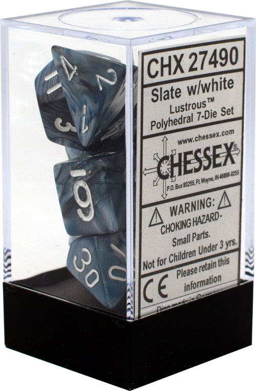 Lustrous: Slate/White Polyhedral Set | Gopher Games