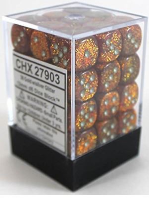 Glitter 12mm D6 Gold/Silver (36) | Gopher Games