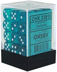 Translucent: Teal/White 12mm D6 Set | Gopher Games