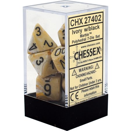 Marble: Ivory/black Polyhedral Set | Gopher Games