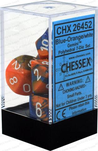 Gemini: Blue-Orange/White Polyhedral Set | Gopher Games