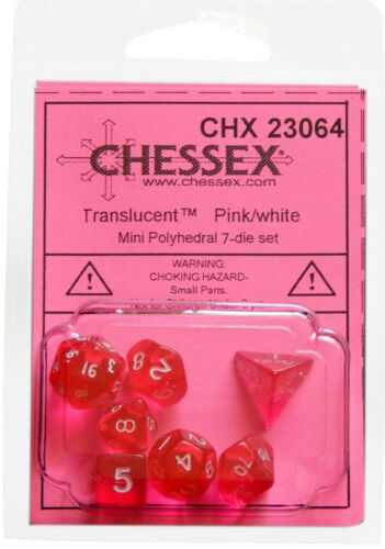 Translucent: Pink/White Mini Polyhedral 7-die set | Gopher Games